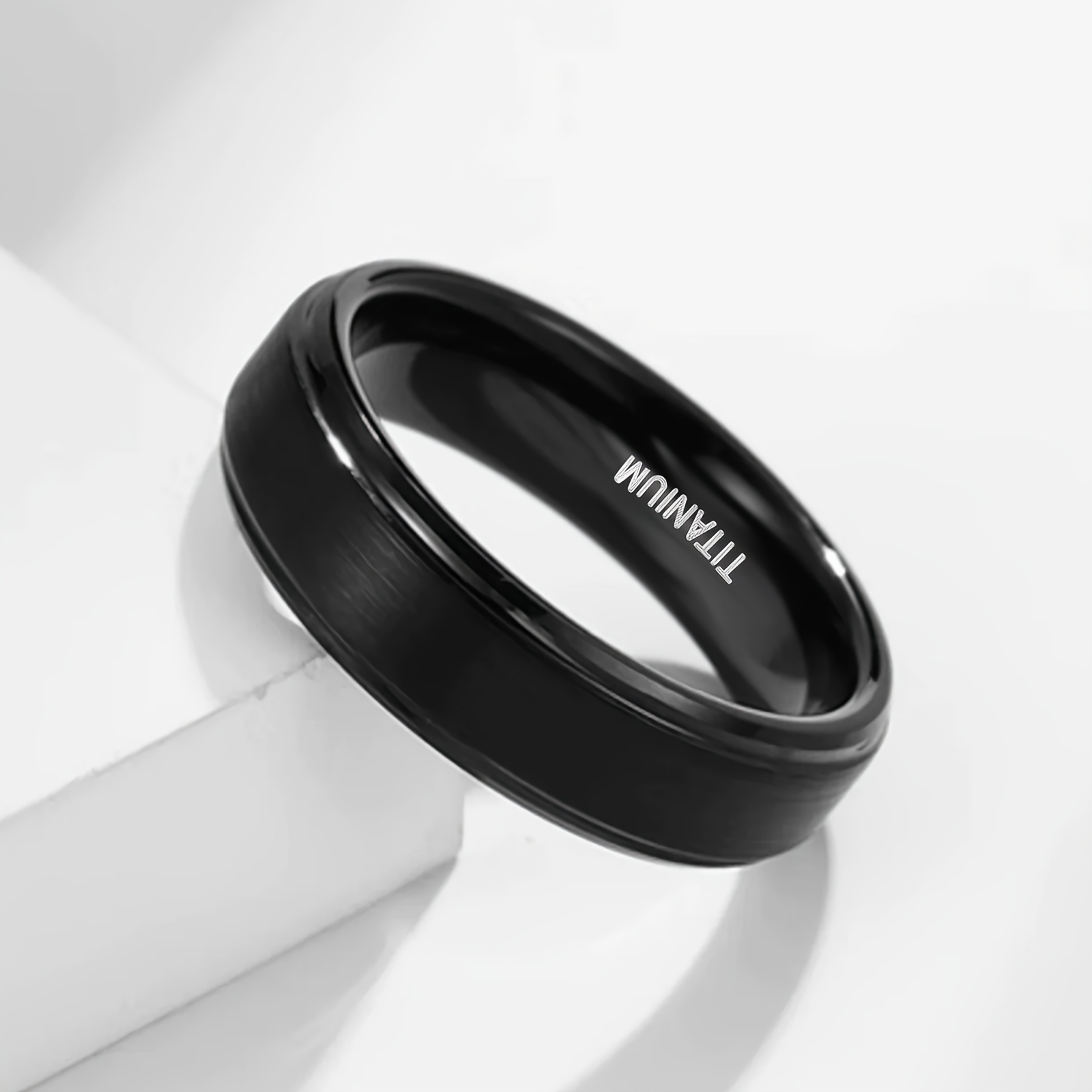 PANASH Men's Titanium Ring 6mm Sleek Step Design Lightweight Jewelry